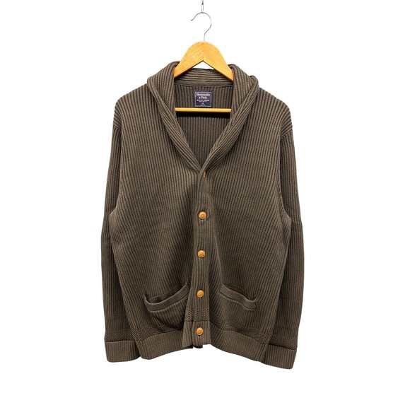 Abercrombie & Fitch Men's XL Olive Green Shawl Collar Knit Cardigan Sweater - Picture 1 of 9